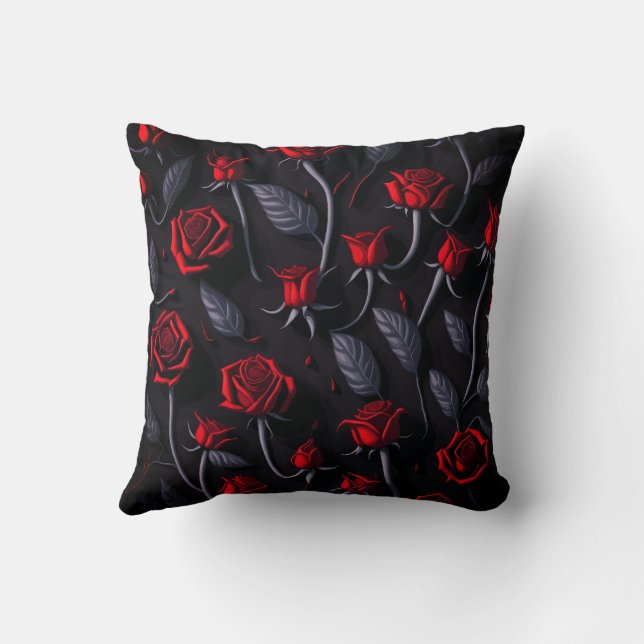 Coussin Motif Red Roses 0n Arrière - plan noir (Verso)