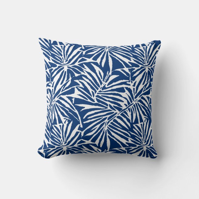 Coussin Motif Répétant de feuille tropicale blanche et ble (Recto)