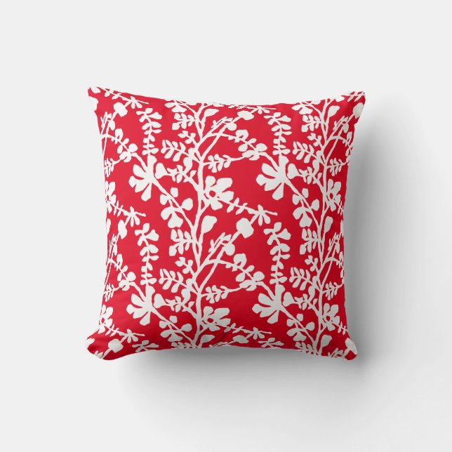 Coussin Motif répété Floral Rouge Et Blanc (Recto)