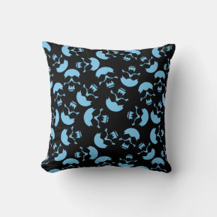 Coussin Motif Répétitif Bleu et Noir   Motif de Crâne
