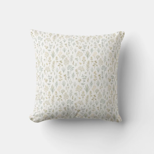 Coussin Motif Répétitif de Brins d'Herbes Micro Botaniques (Recto)