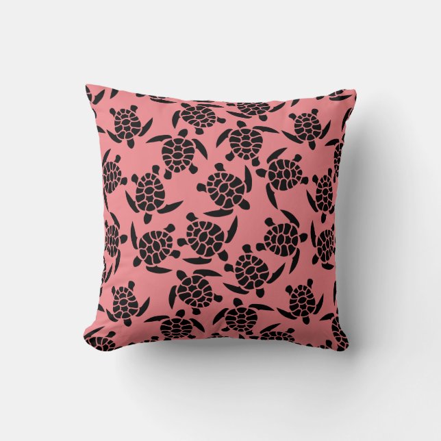 Coussin Motif Répétition Noir Et Rose | Motif de tortue ma (Recto)