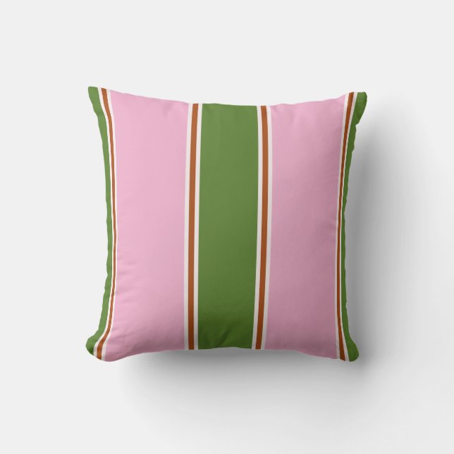 Coussin Motif rétro à rayures vertes et roses (Recto)