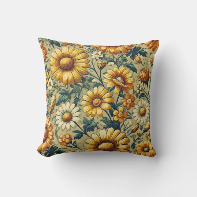 Coussin Motif rétro Daisies (Recto)