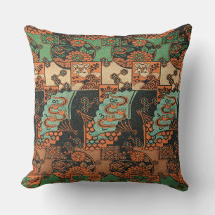 Coussin Motif rétro de chrysanthème et de vague japonais