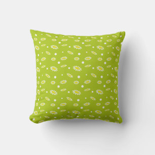 Coussin Motif rétro de printemps à pois et marguerite vert