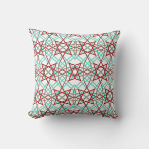 Coussin Motif Rétro En Rouge, Blanc Et Turquoise.
