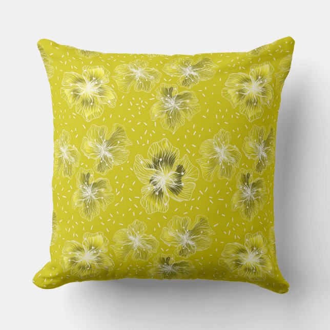 Coussin Motif rétro fleuri jaune olive (Recto)
