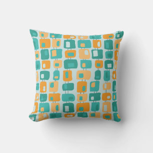 Coussin Motif Rétro Funky Squares Aqua, Sarcelle, Orange