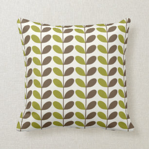Coussin Motif Retro Green Brown Leaf