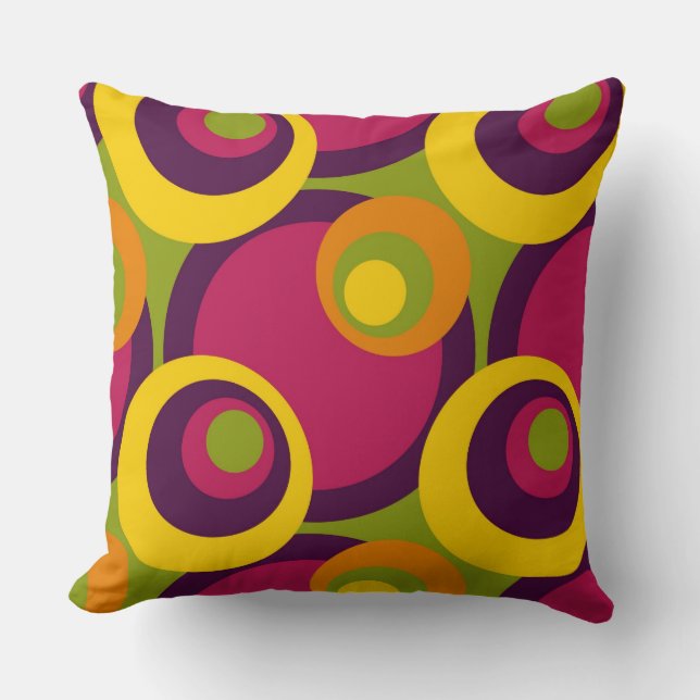 Coussin Motif rétro jaune orange citron violet Cinquante a (Recto)
