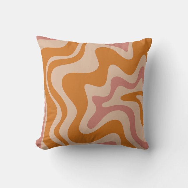 Coussin Motif rétro Liquid Swirl Trippy Orange & Thulian (Recto)
