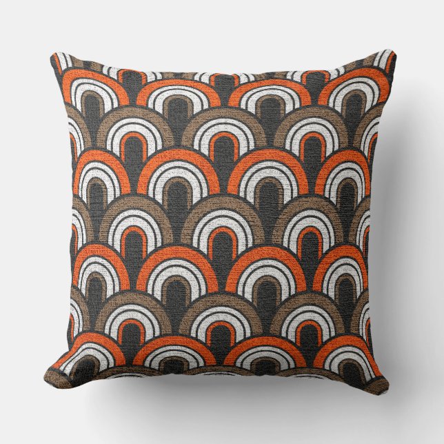 Coussin Motif rétro Orange Grey Blanc Cinquante ans (Recto)