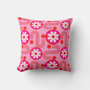 Coussin Motif rétro rose moderne du milieu du siècle