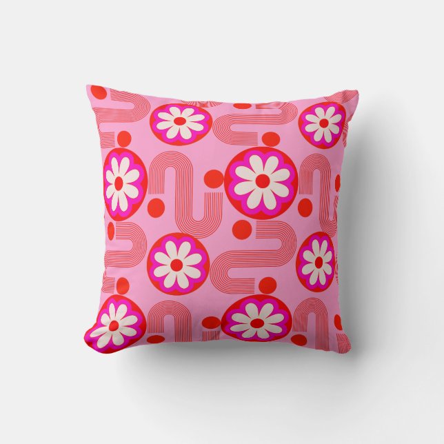 Coussin Motif rétro rose moderne du milieu du siècle (Recto)