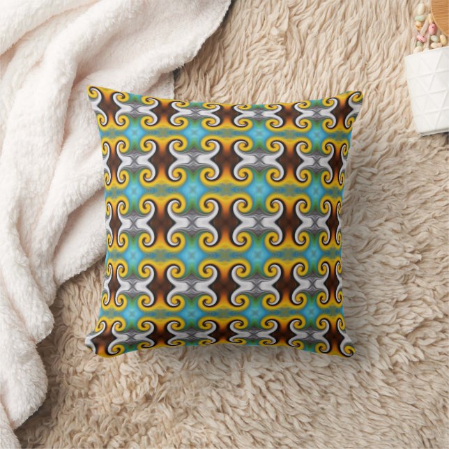 Coussin Motif rétro tendance en jaune, bleu, marron, blanc (Couverture)