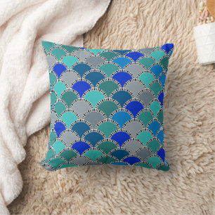 Coussin Motif Retro Turquoise bleu Turquoise Gris