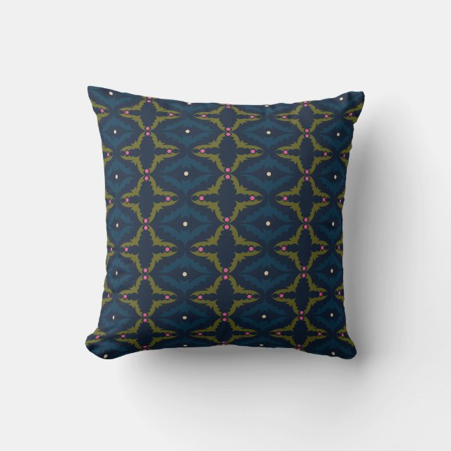 Coussin Motif Rétro Vintage Deep Blue (Recto)