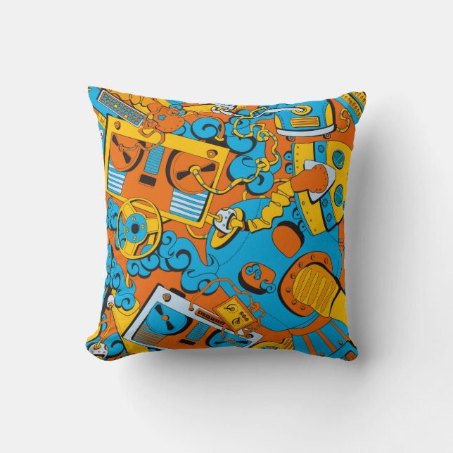 Coussin Motif, robots et cassettes d'école sans couture (Recto)