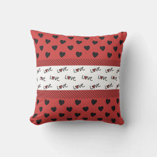 Coussin Motif romantique du coeur rouge et noir