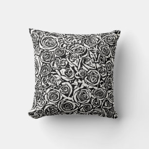 Coussin Motif Rose Abstrait moderne, noir et blanc