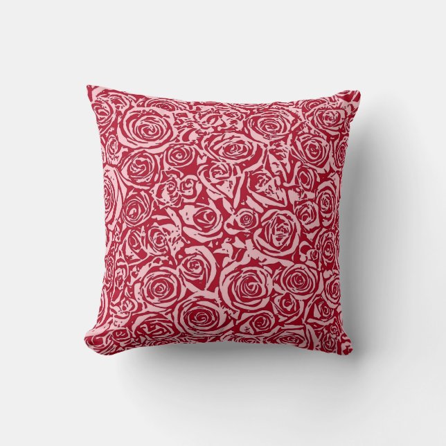 Coussin Motif Rose Abstrait moderne, Rose rouge et rose (Recto)