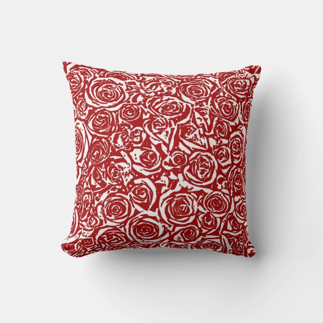Coussin Motif Rose Abstrait moderne, rouge foncé et blanc (Recto)