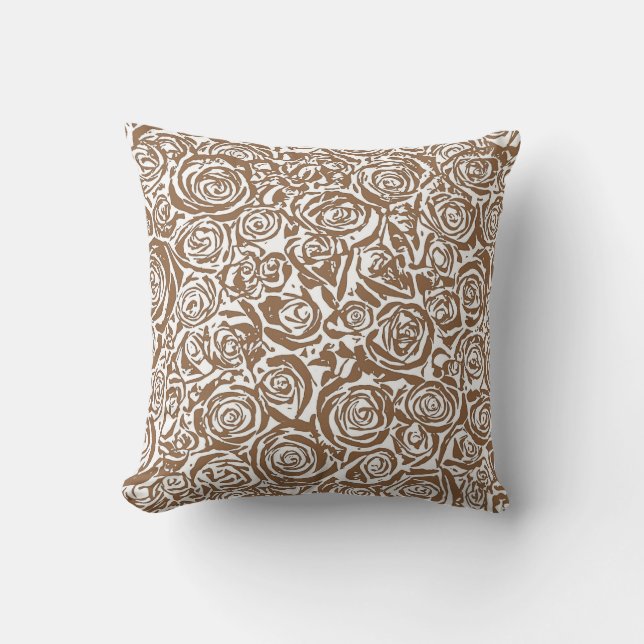 Coussin Motif Rose Abstrait moderne, Taupe Tan et Blanc (Recto)
