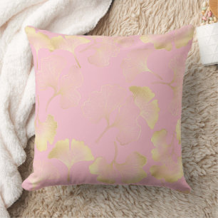 Coussin Motif rose art en ligne Or Ginkgo japonais