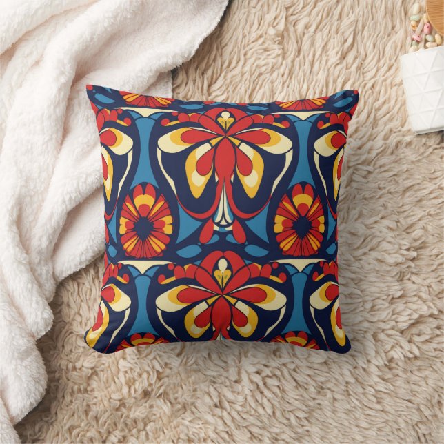 Coussin motif rose catholique rouge bleu (Couverture)