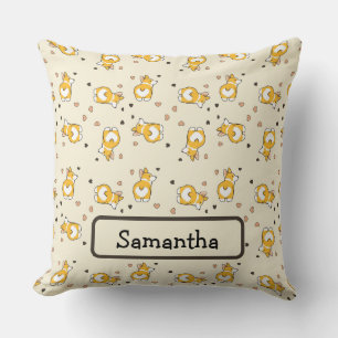 Coussin Motif rose corgi mou