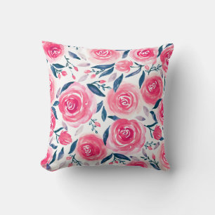 Coussin Motif Rose d'aquarelle rose