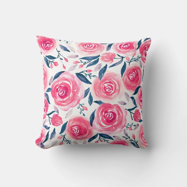 Coussin Motif Rose d'aquarelle rose (Recto)