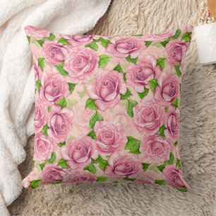 Coussin Motif rose d'aquarelle rose