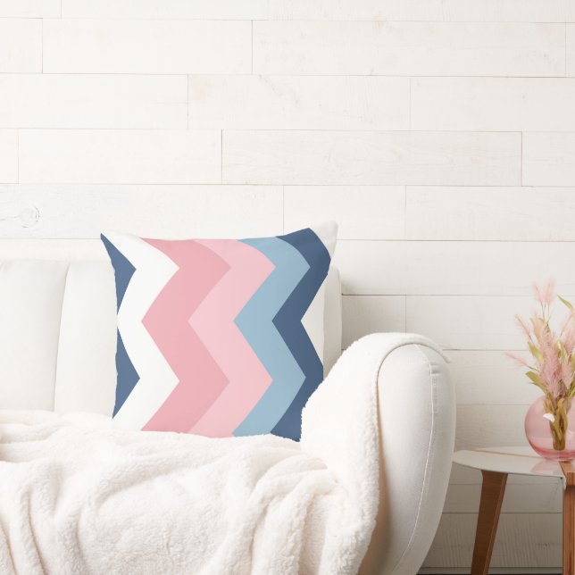 Coussin motif rose et bleu chevron (Canapé)