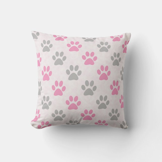Coussin Motif rose et gris de pattes de chiot (Recto)