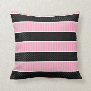 Coussin Motif rose et noir de rayures de point de polka