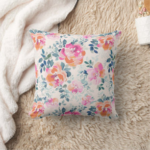 Coussin Motif rose et Turquoise