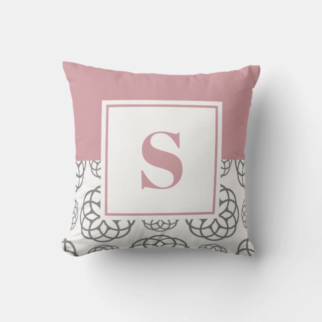 Coussin Motif Rose Fardée Rose Monogramme (Recto)