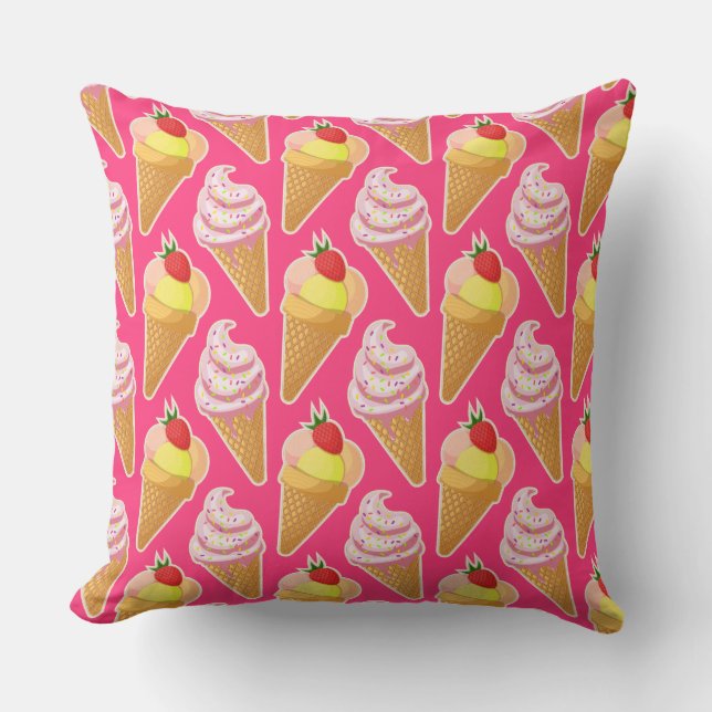 Coussin Motif rose Kawaii avec crème glacée aux fraises (Recto)