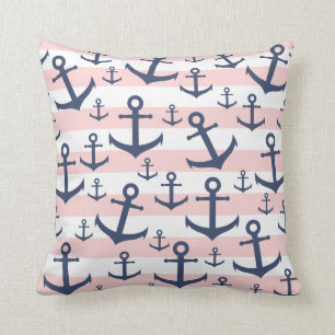 Coussin Motif rose nautique d'ancre de bleu marine de