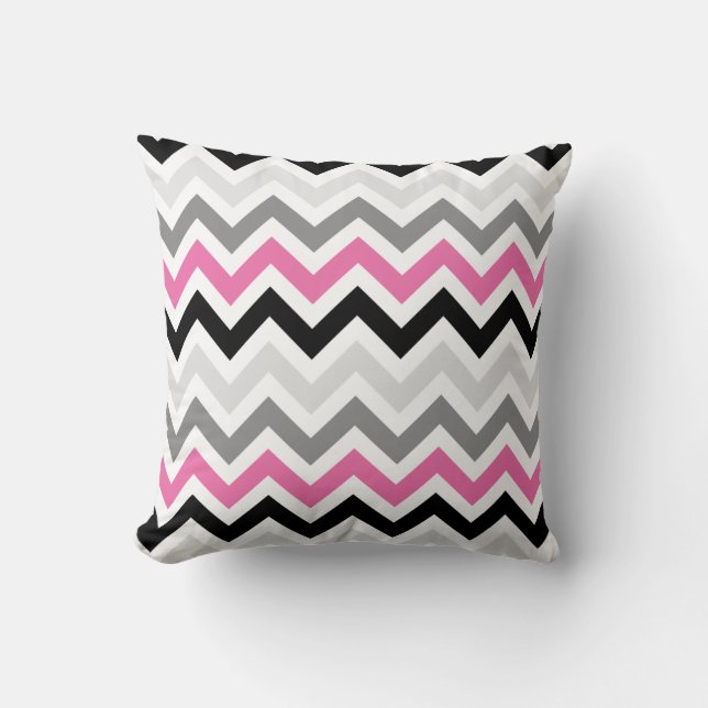 Coussin Motif rose noir gris Chevron Zigzag (Recto)