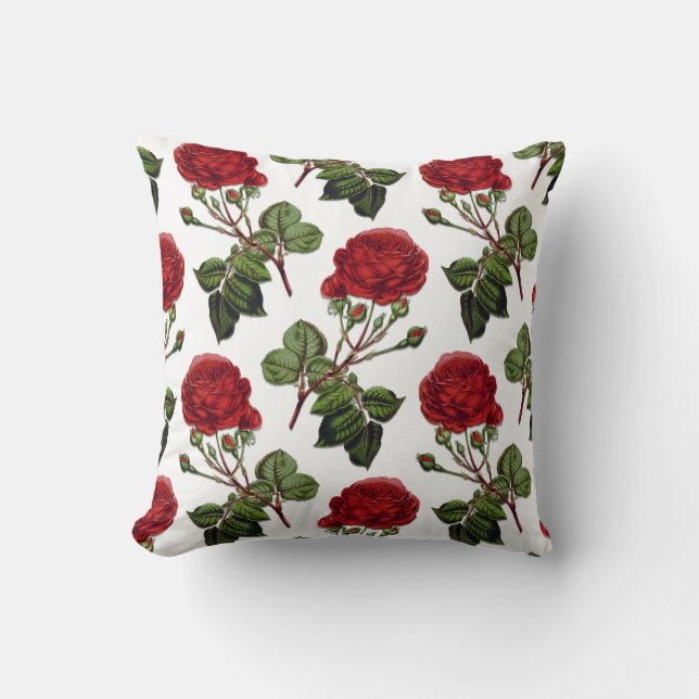 Coussin Motif Rose Red Long Stem (Recto)