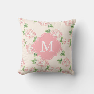 Coussin Motif Rose rose Vintage Monogramme