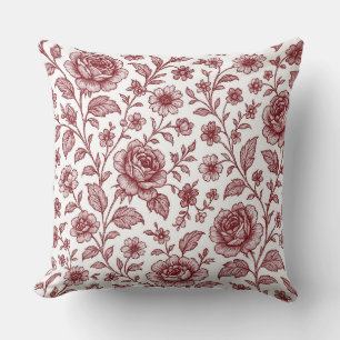 Coussin Motif Rose Vintage rouge foncé