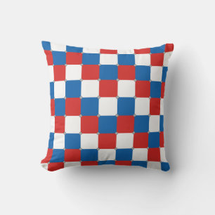Coussin Motif rouge blanc et bleu à damiers
