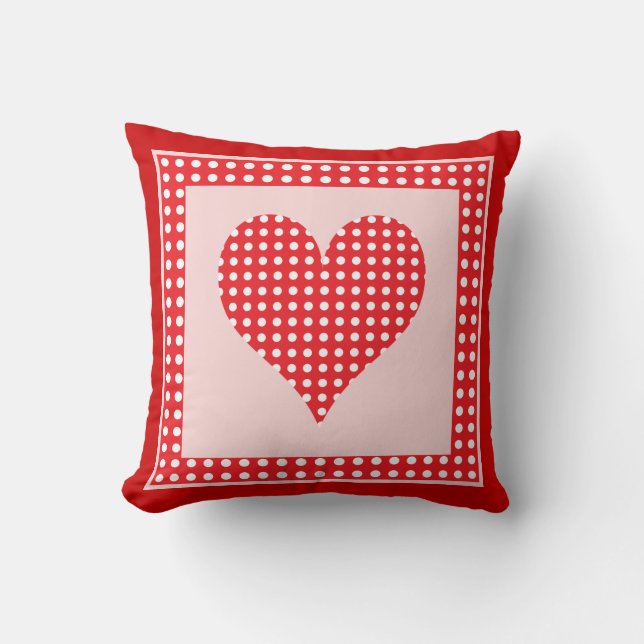 Coussin Motif rouge et blanc de coeur de point de polka (Recto)
