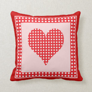 Coussin Motif rouge et blanc de coeur de point de polka