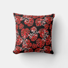 Motif Rouge Et Noir - Geckos Et Feuilles