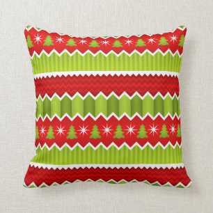 Coussin Motif rouge et vert de Noël de Chevron de rayures